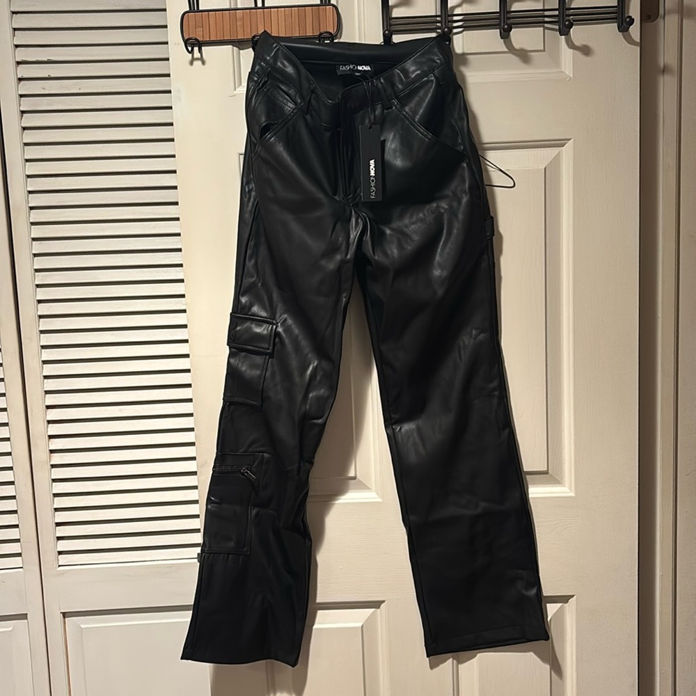 Faux leather cargo pants